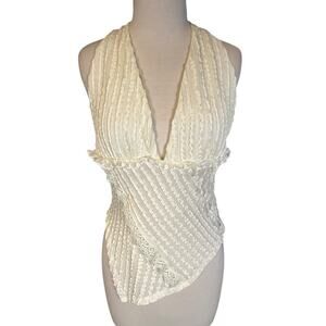 Vintage Y2K West of Melrose Cream Halter Top Lace Asymmetrical 90s Size XL
